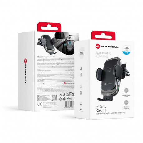 Wireless car phone holder Forcell F-Grip Grand F-24 15W air vent silver