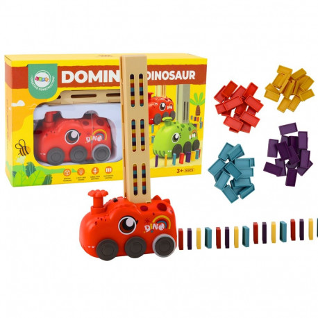 Autko Czerwony Dinozaur na Baterie Układające Kolorowe Domino 4 Kolory Klocków