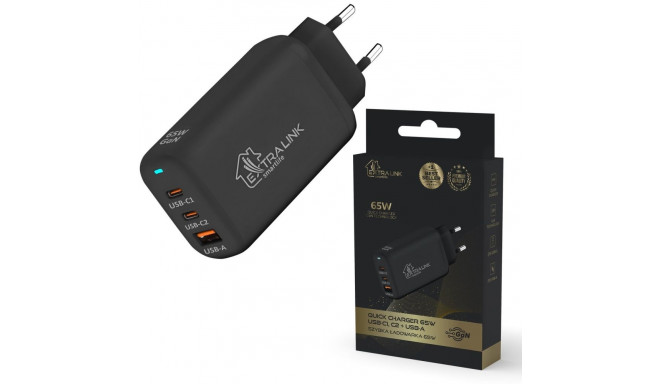 Extralink Smart Life kiire laadija 65W GaN laadija 2x USB-C, USB-A, CHARESL02