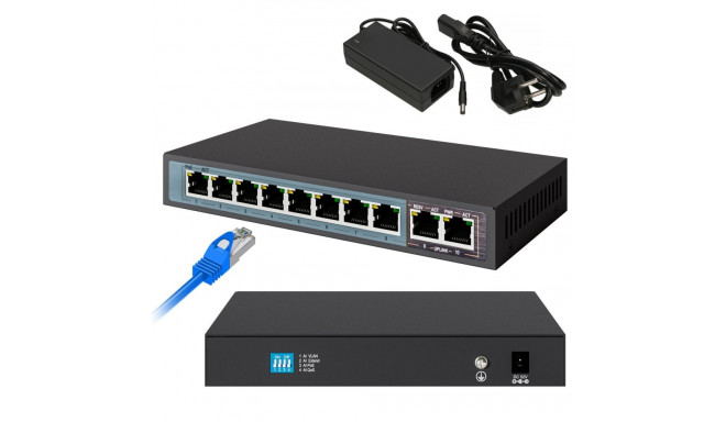 Extralink PERSES PoE lüliti 8x gigabitine PoE/PoE+, 2x RJ45 uplink gigabit, 96W