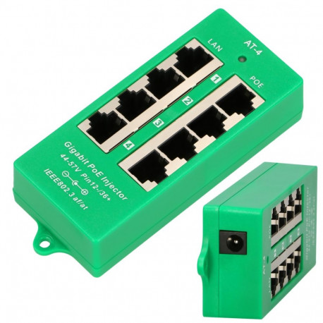 Extralink 4-portiline gigabitine PoE süstik aktiivne, 4 porti gigabit 802.3at/af, Mode A