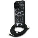 Case Karl Lagerfeld crossbody grained musta mustriga ja logoga iPhone 16 Pro jaoks