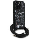Case Karl Lagerfeld crossbody grained musta mustriga ja logoga iPhone 16 Pro jaoks