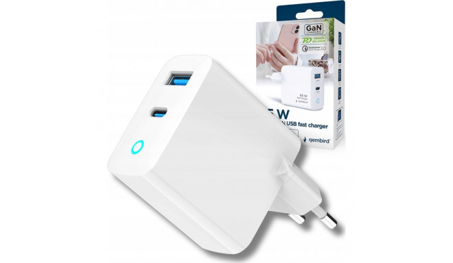 Ładowarka Gembird TA-UC-PDQC65L-W-01 1x USB-A 1x USB-C 3 A (TA-UC-PDQC65L-W-01)