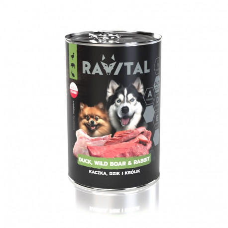 Ravital Duck, Wild Boar & Rabbit konserv koerale 400g