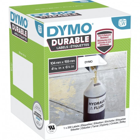 Dymo LW Durable vastupidav kleebis 104 mm x 159 mm, 200 kleebist, valge polüester