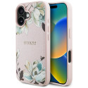 Guess Grained Printed Flower Pattern MagSafe iPhone 16 Case Pink