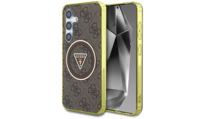 Guess 4G Glitter Triangle Buttons MagSafe Case for Samsung Galaxy S25 Brown