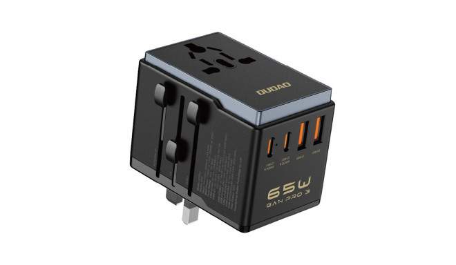Dudao A65Pro 65W EU / US / JP / AUS / UK travel adapter 2x USB-C 2x USB-A - black