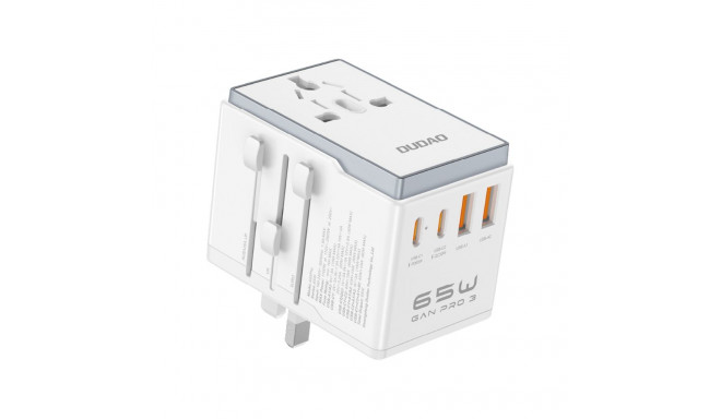 Dudao A65Pro 65W EU / US / JP / AUS / UK travel adapter 2x USB-C 2x USB-A - white