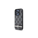 DKNY Leather Checkered Mono Pattern & Printed Stripes Case for iPhone 15 Pro Max - Black
