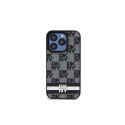 DKNY Leather Checkered Mono Pattern & Printed Stripes Case for iPhone 15 Pro Max - Black