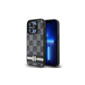 DKNY Leather Checkered Mono Pattern & Printed Stripes iPhone 15 Pro Case - Black