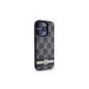 DKNY Leather Checkered Mono Pattern & Printed Stripes iPhone 15 Pro Case - Black