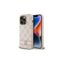 DKNY Leather Checkered Mono Pattern & Printed Stripes case for iPhone 14 Pro - pink