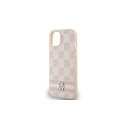 DKNY Leather Checkered Mono Pattern & Printed Stripes case for iPhone 15 / 14 / 13 - pink