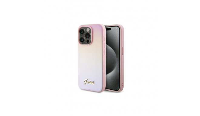 Guess Saffiano Iridescent Script case for iPhone 15 Pro - pink
