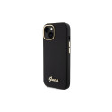 Guess Silicone Script Metal Logo & Frame case for iPhone 15 - black
