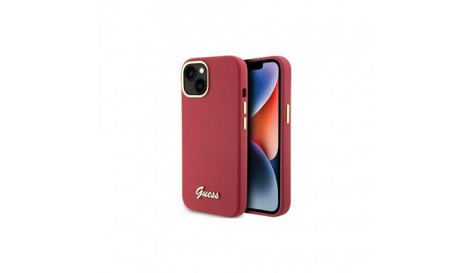 Guess Silicone Script Metal Logo & Frame case for iPhone 15 - red