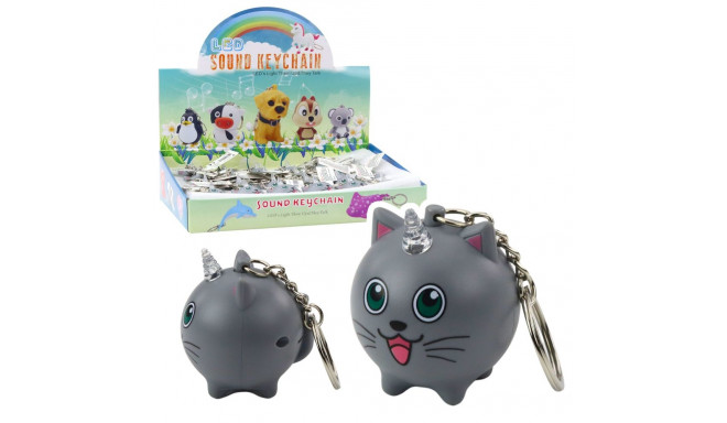 Brelok Do Kluczy Plecaka Kotek Jednorożec Róg LED Dźwięki Szary