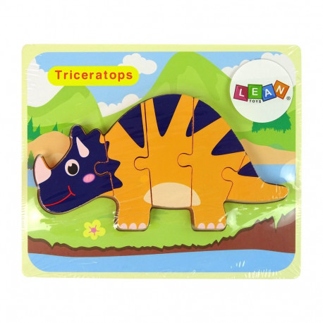 Drewniane Puzzle Dinozaury Triceratops Ankylosaurus Pomarańczowy