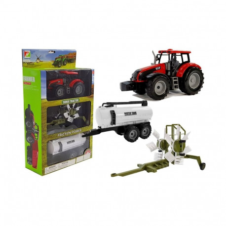 traktor haagise, reha ja tsisterniga punane