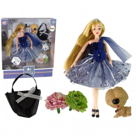 Emily nukk laste jaoks koerakese, käekoti ja lilledega