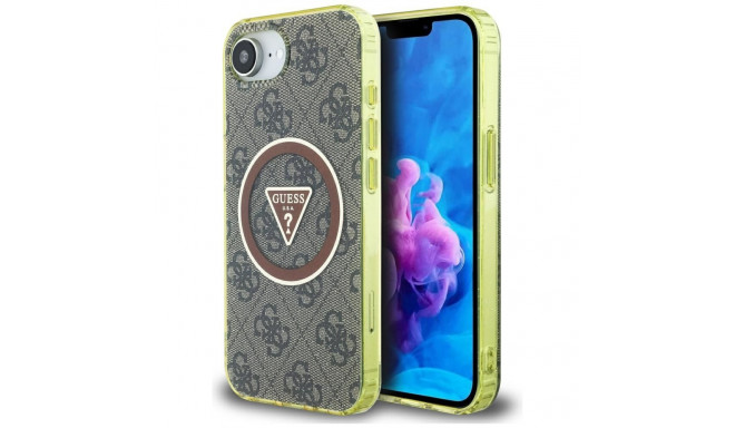 Guess IML Metal Glitter 4G Circle Triangle MagSafe case for iPhone 16e - brown