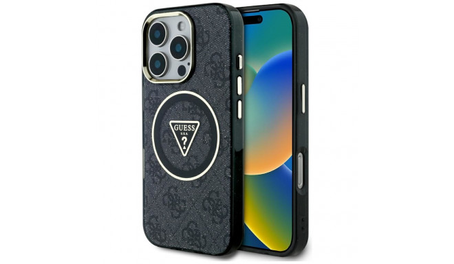Guess IML Metal Glitter 4G Circle Triangle MagSafe Case for iPhone 16 Pro - Black