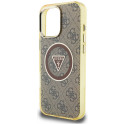 Guess IML Metal Glitter 4G Circle Triangle MagSafe Case for iPhone 16 Pro - Brown