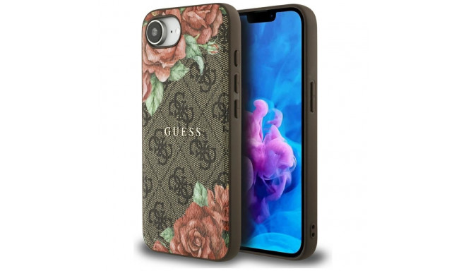 Guess 4G Flowers Print MagSafe case for iPhone 16e - brown