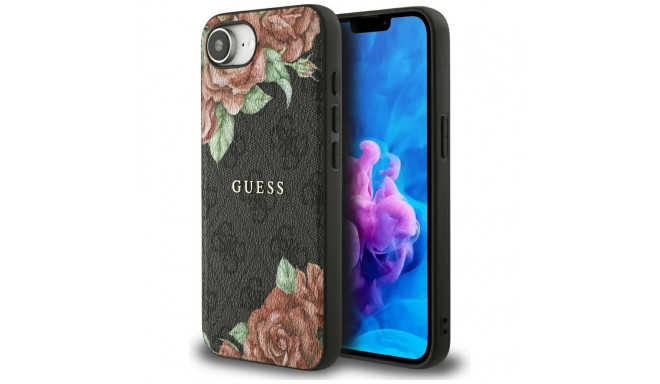 Guess 4G Flowers Print MagSafe case for iPhone 16e - black