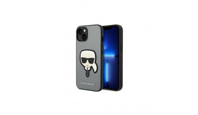 Karl Lagerfeld Saffiano Karl&#39;s Head Patch case for iPhone 14 - silver