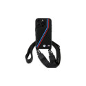 BMW M Edition Carbon Tricolor Lines & Strap Case for iPhone 16 Pro Max - Black