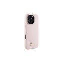 Guess Silicone Script Metal Logo & Frame iPhone 16 Pro Case - Pink