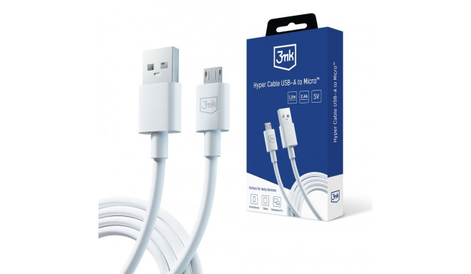 3mk Hyper Cable USB-A / micro USB 5V 2.4A 1.2m - white