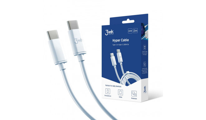 3mk Hyper Cable USB-C / USB-C 100W 2m - white