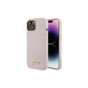 Guess Silicone Script Metal Logo & Frame case for iPhone 15 - pink
