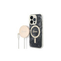 Set Guess GUBPP14LHMEACSK Case+ Charger iPhone 14 Pro 6.1" black/black hard case Marble MagSafe