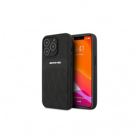 AMG AMHCP13LOSDBK iPhone 13 Pro / 13 6.1" black/black hardcase Leather Curved Lines