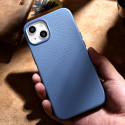 iCarer Litchi Premium Leather Case iPhone 14 Magnetic Leather Case with MagSafe Light Blue (WMI14220