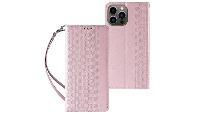 Magnet Strap Case Case for iPhone 14 Plus Flip Wallet Mini Lanyard Stand Pink