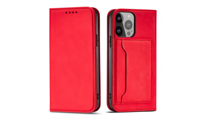 Magnet Card Case case for iPhone 14 Plus flip cover wallet stand red