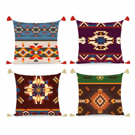 Cushion DKD Home Decor Polyester Multicolour Ikat (45 x 10 x 45 cm) (4 Units)
