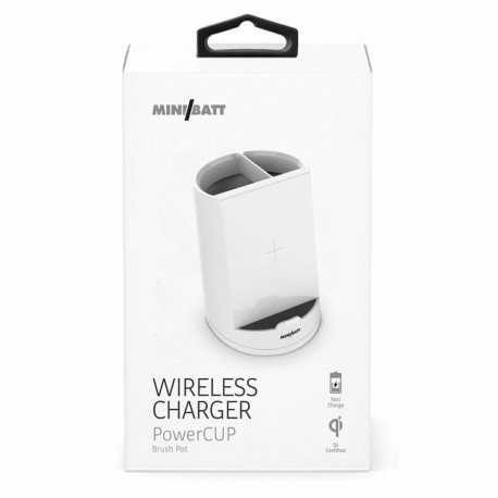 juhtmevaba laadija koos mobiiltelefoni hoidjaga MiniBatt PowerCUP Pliiats Valge
