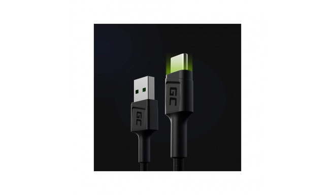 Green Cell USB kaabel – USB-C 120cm rohelise LED-taustvalgustusega ja kiire laadimise toega Ultra Ch