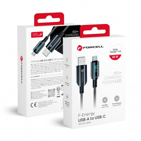 Cable USB A to USB C Forcell F-Energy QC4.0 PD 3A 66W Digital 1,2 m C272 black