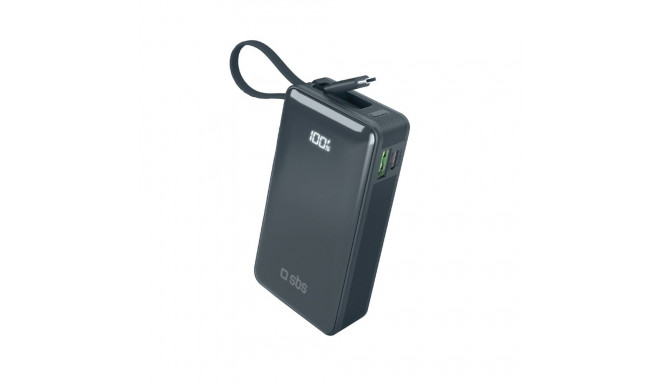 Powerbank SBS 10000 mAh 20W with built-in USB-C cable and digital display - dark gray