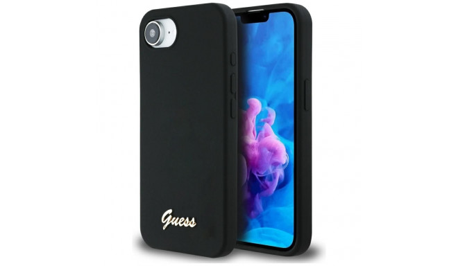 Guess Silicone Script Metal Logo MagSafe iPhone 16e Case - Black