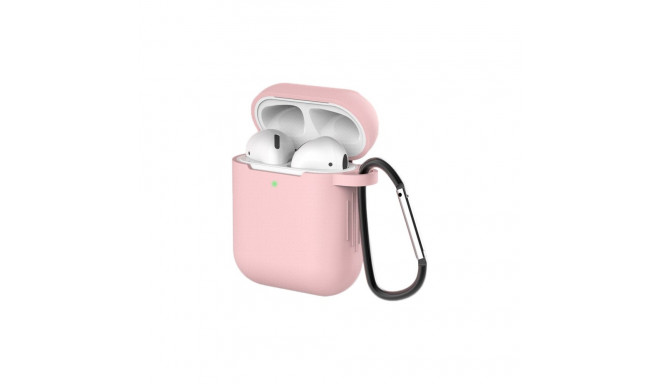 Case for AirPods 2 / AirPods 1 silicone soft case for headphones + keychain carabiner pendant pink (